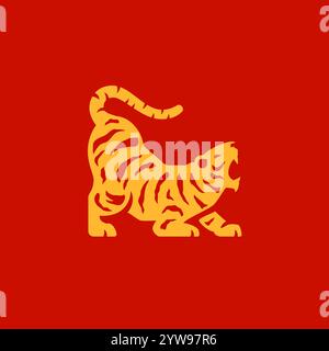 Wilder brüllender Tiger Asiatische Tierkreissymbol Chinesisches Neujahr monochrome Logo Vektor flache Illustration. Fleischfressendes Raubtier wütend aggressives Dschungel-wildes Anim Stock Vektor
