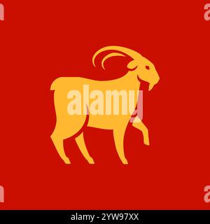Ziege Chinesisches Neujahrssymbol Orientalische Kultur traditionelle Feiertagsfeier Icon Vektor flache Illustration. Schaflamm Asiatisches Sternzeichen Astrologie Logo mA Stock Vektor