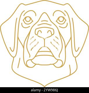 Hund Maulwurf goldene Linie Kunst monochrome Icon Vektor Illustration. Welpe Hündchen Haustier Hundezucht Kindergarten Pedigree Kopf Porträt minimal Stock Vektor