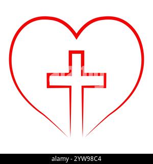 Christliches Kreuz im Herzen, christliches Symbol Liebe und Hoffnung Stock Vektor