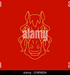 Pferd mit Mähne Mündung Chinesisches Neujahrseinfarbene goldene Linie Icon Vektor Illustration. Mustang Ponykopf Portrait Farm Säugetier Asiatische Astrologie Stock Vektor