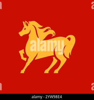 Pferd Tierkreiszeichen Chinesisches Neujahrssymbol Säugetierfarm Tier minimalistische Icon Vektor flache Illustration. Hengst Mustang asiatische Astrologie Tierkreiszeichen Maskottchen Folk Stock Vektor