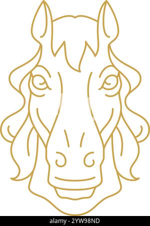 Pferdekopf mit Mähne goldene Linie Kunst minimalistische Icon Vektor Illustration. Mustang Pferdemaulmaulmarkt landwirtschaftliche Ranch Bio-Fleisch-Produ Stock Vektor