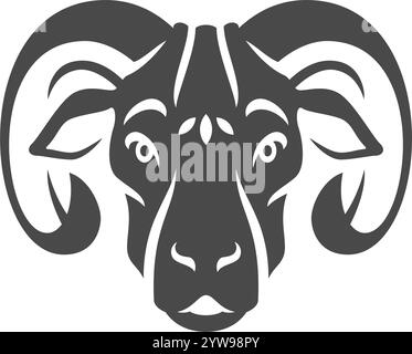 Ziege Schafkopf mit gebogenen Hörnern monochrome Icon Vektor Illustration. RAM Maulkorb Bauernhof Tierhaltung Fleischmilchproduktion Ranch Rinderzucht b Stock Vektor