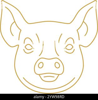 Schweinefang mit Ferkel Landwirtschaft Viehzucht Metzgerei Shop monochrome goldene Linie Icon Vektor Illustration. Schweinekopf Porträt mit Ohren agricultu Stock Vektor
