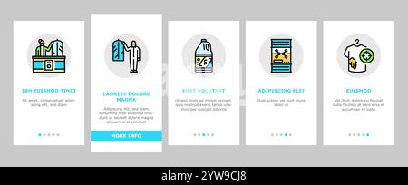 Chemische Reinigung, Wäscherei, Waschservice, Onboarding-Symbole setzen Vektor Stock Vektor