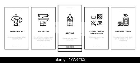 Chemische Reinigung, Wäscherei, Waschservice, Onboarding-Symbole setzen Vektor Stock Vektor