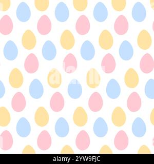 Farbenfrohes Ostereier-Muster in trendigem zartem Rosa, Gelb und Blau. Festliche Ostertapete. Isolierte Vektor-Illustration Wrapping oder Web-Promo Hintergrund, Karten Poster, Banner, Gruß, Etikett Stock Vektor