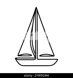 Lineares Boot- oder Yachtsymbol auf weißem Hintergrund. Schwarzes, handgezeichnetes Yachtsymbol. Vektorabbildung Stock Vektor