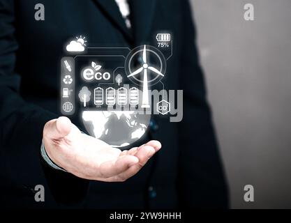 Entwicklung nachhaltiger CO2-Konzepte und geringe Verringerung der CO2-Emissionen und des CO2-Fußabdrucks, um die globale Erwärmung und den Klimawandel einzudämmen. Nachhaltige Umwelt Stockfoto