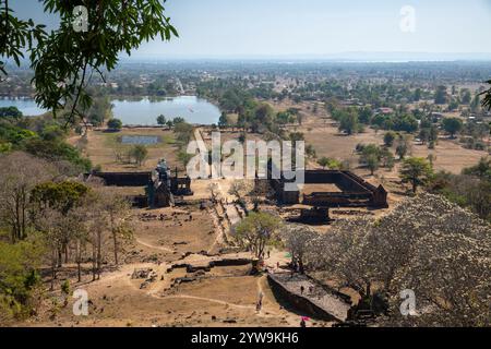 Ruinen der Khmer-Hindu-Stätte Wat Phou, Muang, nahe Pakse, Provinz Champasak, Laos; Südostasien Stockfoto