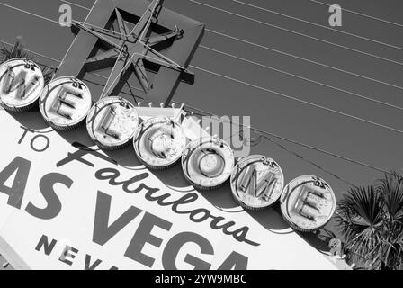 Das berühmte „Welcome to Fabulous Las Vegas, Nevada“-Schild, ein historisches Wahrzeichen auf dem Las Vegas Strip. Stockfoto