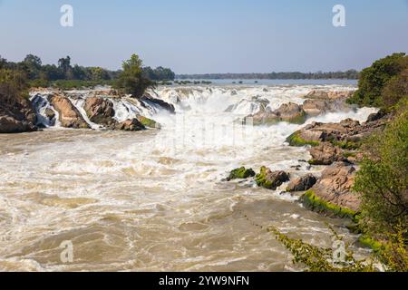 Khone Phapheng Wasserfall am Mekong, Provinz Champasak, Laos, Südostasien Stockfoto