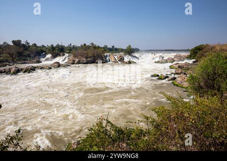 Khone Phapheng Wasserfall am Mekong, Provinz Champasak, Laos, Südostasien Stockfoto