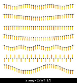 Girlande mit gelben Glühbirnen auf weißem Hintergrund. Vektorabbildung. Stock Vektor