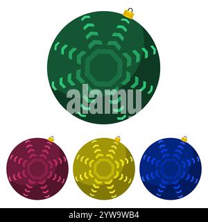 Vier mehrfarbige Weihnachtskugeln auf weißem Hintergrund Vektor-Illustration. Stock Vektor
