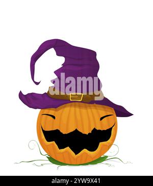 Lachende Halloween Kürbis-Symbol über weißem Hintergrund, Vektorvorlage Stockfoto