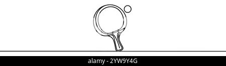 Eine durchgehende Darstellung eines Tennisschlägers und -Balls, isoliert auf weißem Hintergrund. Linienkunst eines Tennisschlägers und -Balls Stock Vektor