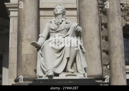 Blick auf die Statue des deutschen Dichters Friedrich Schiller vor der Semperoper. Dresden, Deutschland, Europa Stockfoto