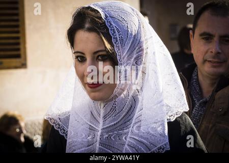 Typische Kleidung, Beneides de Sant Antoni, Muro, Mallorca, Balearen, Spanien, Europa Stockfoto