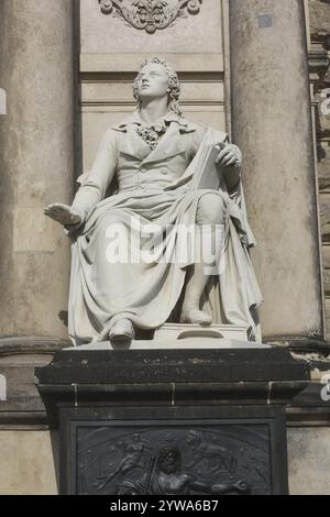 Blick auf die Statue des deutschen Dichters Friedrich Schiller vor der Semperoper. Dresden, Deutschland, Europa Stockfoto