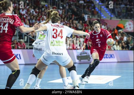 LUBIN, POLEN - 28. FEBRUAR 2024: Qualifikation für das Handball-Europameisterschaft der Frauen zwischen den Nationalmannschaften Polen und Danmark. In Stockfoto