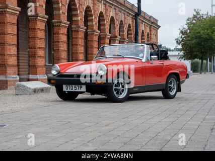 1975 MG Midget Gummistoßstange klassischer britischer Sportwagen Stockfoto