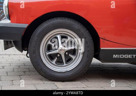 1975 MG Midget Gummistoßstange klassischer britischer Sportwagen Stockfoto