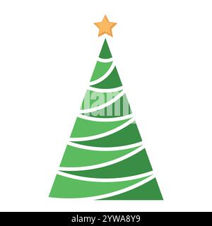 Weihnachtsbaum Silhouette Symbol Icon Form, Farbvektor Illustration von einem stilisierten verzierten Weihnachtsbaum mit Stern, isoliert auf weiß Stock Vektor