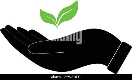 Blätter in der Hand Grün, Hand Holding Plant, Save Earth Logo, Green Nature Care Schild, umweltfreundliches Schild Stock Vektor