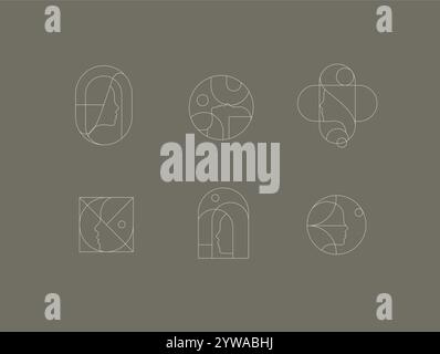 Weibliche Silhouetten im minimalistischen linearen Kunststil auf grauem Hintergrund. Stock Vektor
