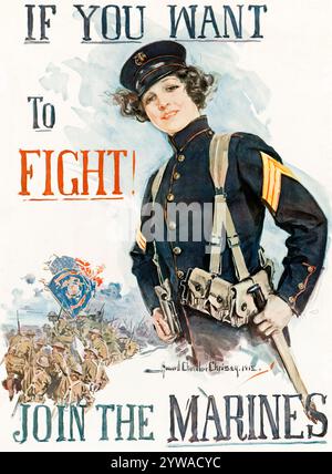 US, US, WW1, Recruitment Poster: If you want to Fight!, Join the Marines von Howard Chandler Christy, 1917-1919 Stockfoto