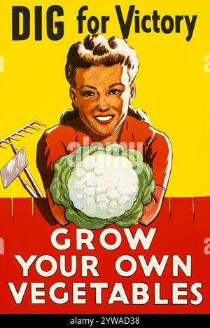 British, WW2, Poster Food Production: DIG for Victory, Grow Your Own Gemüses, 1939-1945 Stockfoto