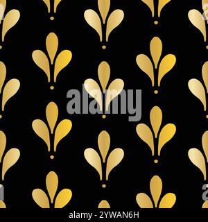 Nahtloses Vektormuster mit goldenen Fleur de Lis Blumen auf schwarz, Textil, Scrapbook, Verpackung. Vektorabbildung Stock Vektor