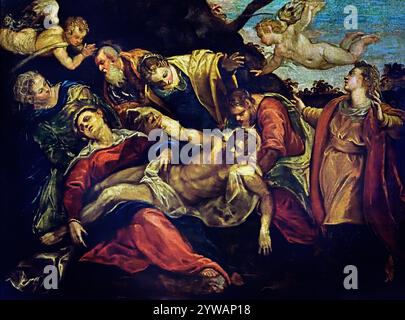 Die Klagelei Christi von Jacopo Robusti, genannt Tintoretto, Italien, Italien, Frankreich Fine Art Museum. ( Klagelei Christi, nachdem Jesus gekreuzigt wurde, Kreuzigung, sein Leib wurde entfernt, Kreuz, seine Freunde trauerten um seinen Leib, Klagelei über den Toten Christus, ) Jacopo Tintoretto Stockfoto