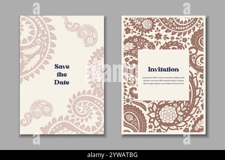 Zwei Grußkarten mit Paisley-Motiven Stock Vektor