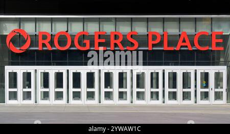 Eintritt zum Rogers Place, Heimstadion der Oilers an der 10220 104 Ave NW im Stadtzentrum von Edmonton, Alberta Stockfoto