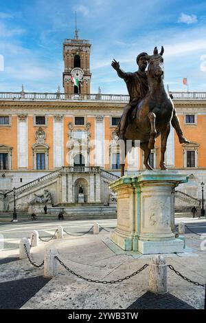 Italien Latium Rom Campidoglio, Platz - Reiterstatue von Marco Aurelio ( Equus Marci Aurelii Antonini ) II Jahrhundert n. Chr Stockfoto