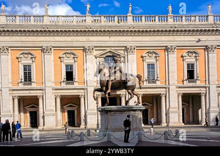 Italien Latium Rom Campidoglio, Platz - Reiterstatue von Marco Aurelio ( Equus Marci Aurelii Antonini ) II Jahrhundert n. Chr Stockfoto