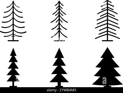 Tannenbaum- oder Kiefernbaum-Symbol-Set-Umrissillustration Stock Vektor