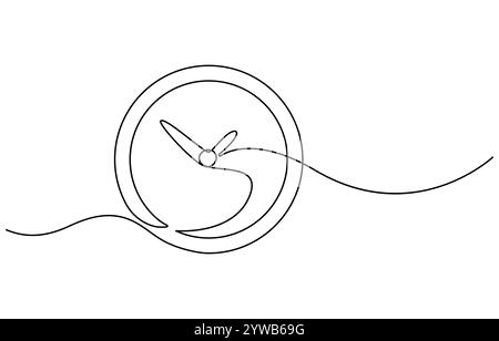Symbol für eine durchgehende, einzeilige Zeichenuhr mit handgezeichnetem Doodle-Stil. Wecker durchgehende einzeilige Zeichnung, Stock Vektor