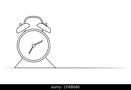 Symbol für eine durchgehende, einzeilige Zeichenuhr mit handgezeichnetem Doodle-Stil. Wecker durchgehende einzeilige Zeichnung, Stock Vektor