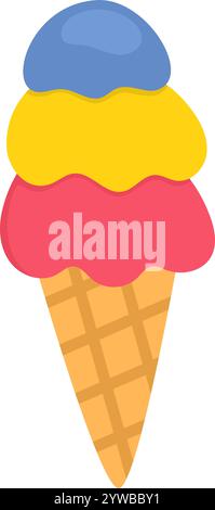 Vektor-Eiskegel mit drei Schaufeln Symbol. Süße Sommer-Dessert-Illustration. Eisbecher Clipart isoliert auf weißem Hintergrund. Kalte süße Speisen Stock Vektor