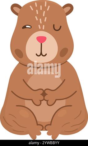 Symbol für Vektor-Capybara. Süße Capibara, die mit einem offenen Auge nachjagt. Lustige, glückliche Tierillustration isoliert auf weißem Hintergrund. Comic-Trend Stock Vektor