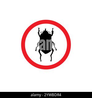 Vektor-schwarze Käfer-Silhouette im roten Kreis isoliert auf weißem Hintergrund. Kein Insektenzeichen Stock Vektor