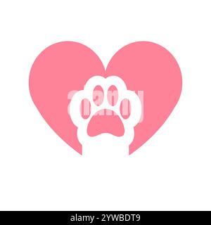 Vektor flache Karikatur rosa Tier Katze Pfoten Fußabdruck im Herzen isoliert auf weißem Hintergrund Stock Vektor