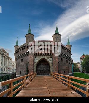 Polen. Krakau. Altstadt. Barbakan oder Barbakan. Stockfoto