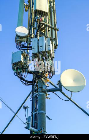 Mobilfunk-Netzwerkantenne, Basisstation oder Basisstation des Transceivers, Antenne für drahtlose Kommunikation Stockfoto