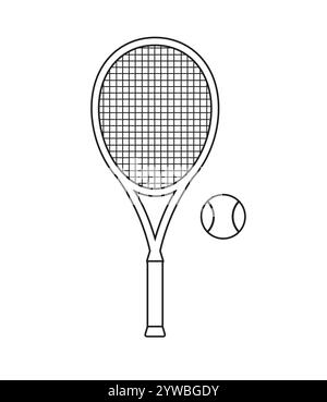 Vektor flache Umrisse Tennisschläger und Ball isoliert auf weißem Hintergrund Stock Vektor