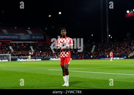 Girona, Spanien. Dezember 2024. Asprilla (Girona FC) wird während des Champions-League-Fußballspiels zwischen Girona FC und Liverpool FC am 10. Dezember 2024 im Montilivi-Stadion in Girona, Spanien, gezeigt. Foto: Siu Wu Credit: dpa/Alamy Live News Stockfoto